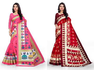 Posh Printed Mysore Silk Saree (Pack Of 2) Roposo Clout